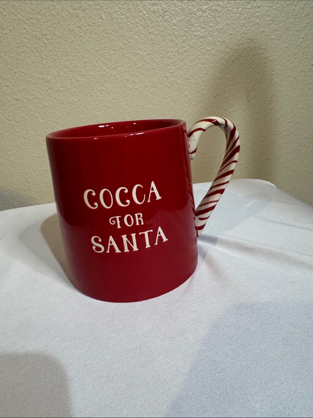 Festive Red Ceramic 'Cocoa for Santa' Mug with Candy-Cane Handle